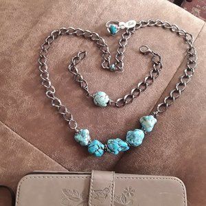 Free form  turquoise  nugget chank chain necklace ,bracelet, ring size 6 set.